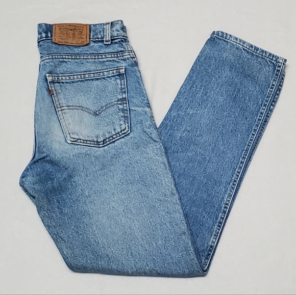 VINTAGE 80s Levi's 405 Orange Tab Light Stone Wash High Rise Straight Leg Jean 4 - Picture 4 of 14